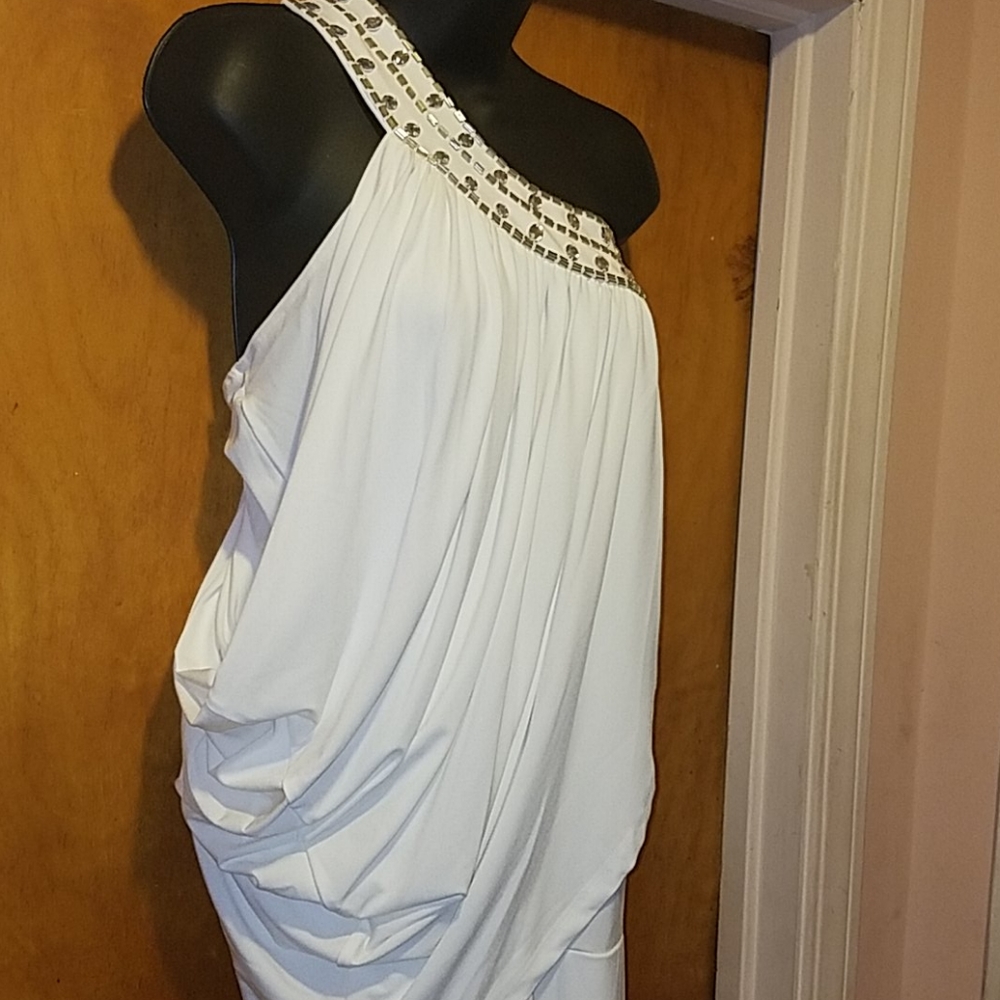 HOLIDAY SHOWSTOPPER - Women's Grecian-goddess one-shoulder mini dress